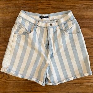 Vintage Nuovo Blue and White Striped High Waisted Denim Shorts